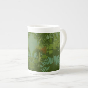 Taza De Porcelana Faux Vintage Tropical Fabric