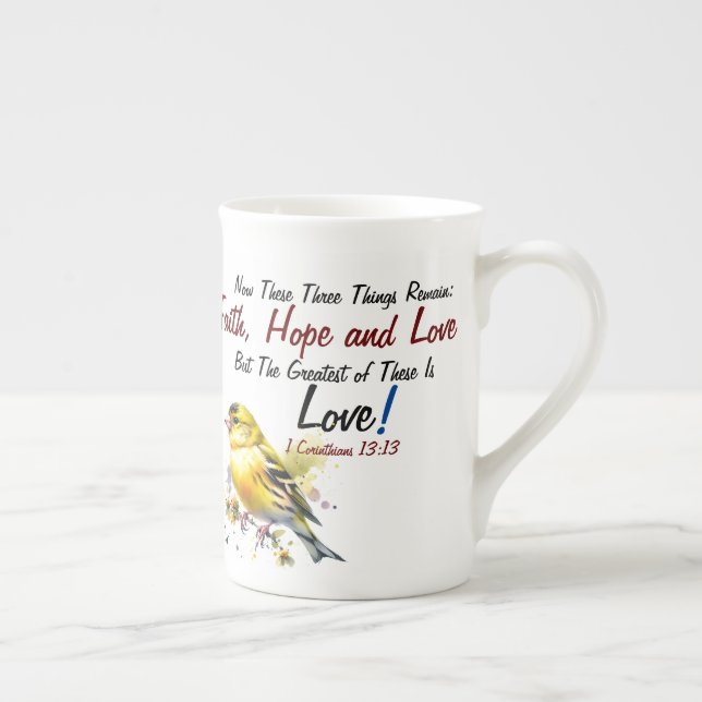 Taza De Porcelana Fe, esperanza, amor Escritura moderna (Derecha)