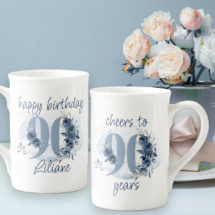 Taza De Porcelana Felicitaciones por los 90 años Número floral
