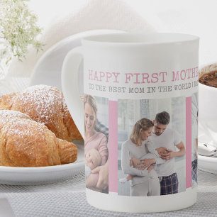 Taza De Porcelana Feliciz Primer Día de la Madre Rosa 4 Fotos Collag