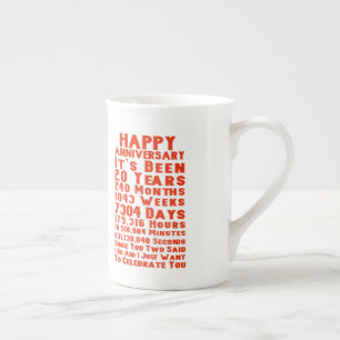 Taza De Porcelana Feliz 20° Aniversario A Ustedes Dos