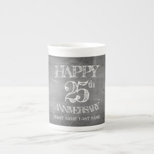 Taza De Porcelana Feliz 25º aniversario en pizarra