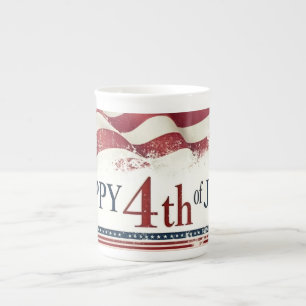 Taza De Porcelana Feliz 4 de julio - Diseño Vintage Bandera American