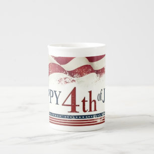 Taza De Porcelana Feliz 4 de julio - Diseño vintage de la bandera es
