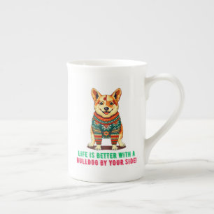 Taza De Porcelana Feliz bulldog navideño