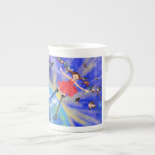 Taza De Porcelana Feliz Chica con pájaros - Alegría - Diversión