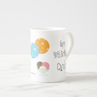 Taza De Porcelana Feliz cumpleaños/globos+Nombre del