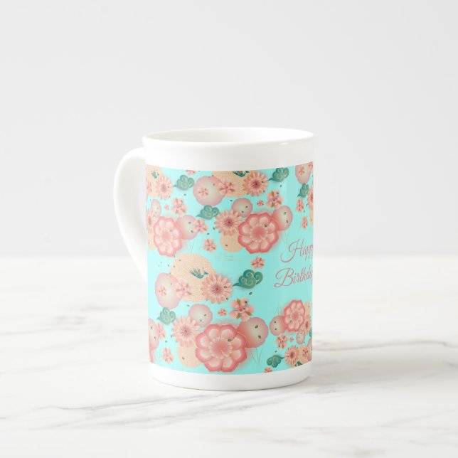 Taza De Porcelana Feliz cumpleaños - Jardín de flores de primavera (Izquierda)