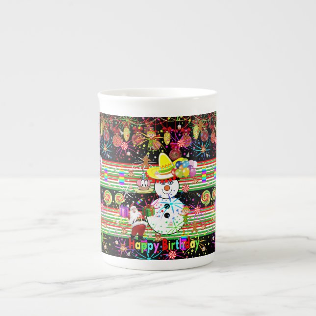 Taza De Porcelana Feliz cumpleaños Navidades Mug, hombre de nieve (Frente)