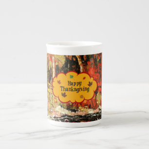 Taza De Porcelana "Feliz Día de Acción de Gracias", colores de otoño