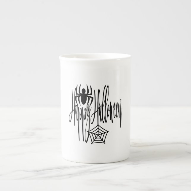 Taza De Porcelana Feliz Halloween Funny Scary Spider Cobweb (Frente)