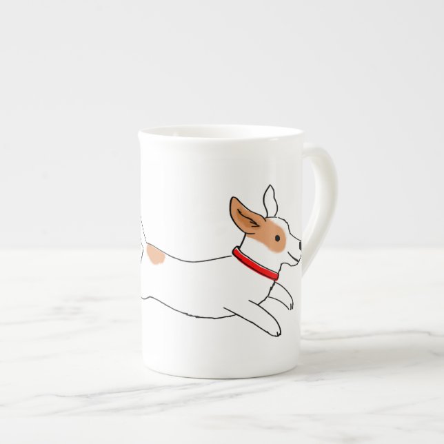 Taza De Porcelana Feliz Jack Russell Terrier Cartog Dog Running (Derecha)