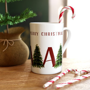 Taza De Porcelana Feliz Navidad Árbol Monogramado Festividad
