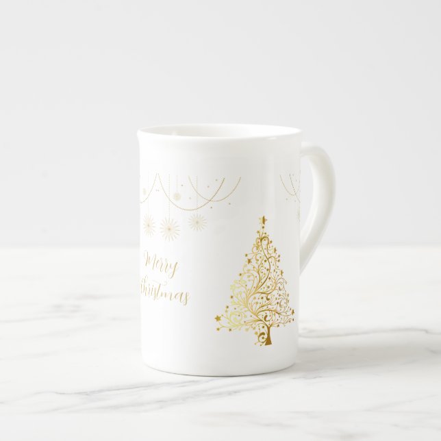 Taza De Porcelana Feliz Navidad en oro (Derecha)