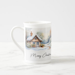 Taza De Porcelana Feliz Navidad en un paisaje nevado
