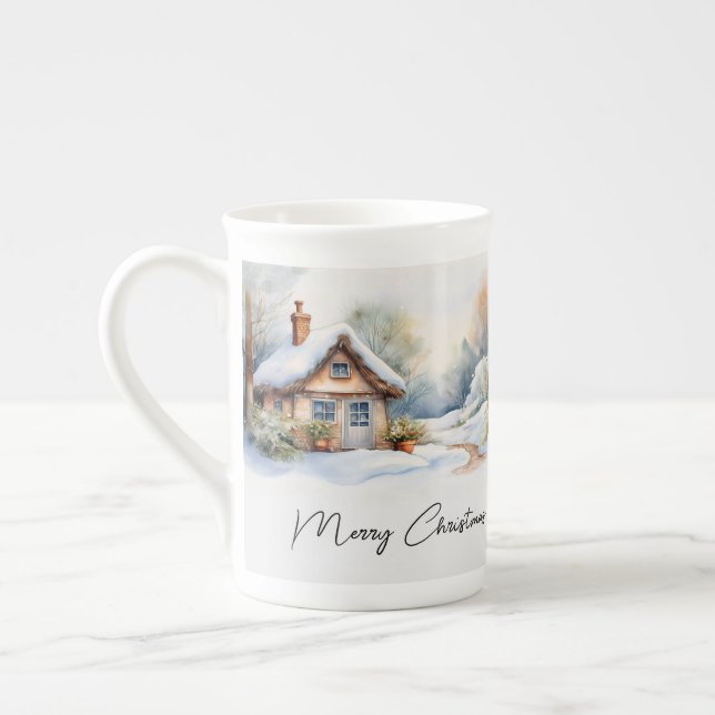 Taza De Porcelana Feliz Navidad en un paisaje nevado (Izquierda)