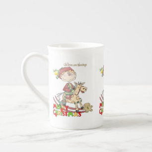 Taza De Porcelana Feliz Navidad, niños bendicen a China Mug