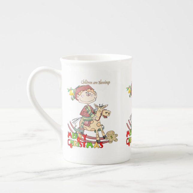 Taza De Porcelana Feliz Navidad, niños bendicen a China Mug (Izquierda)