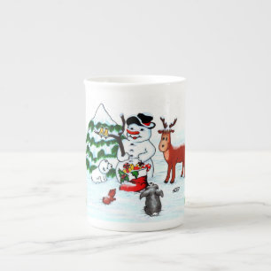 Taza De Porcelana ¡Feliz Navidad! Snowman con sus amigos