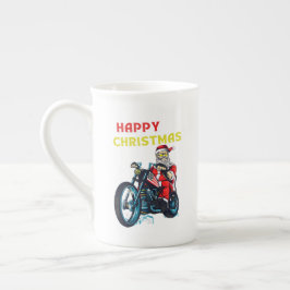 Taza De Porcelana Feliz Navidad Vintage Santa Biker Retro Holiday
