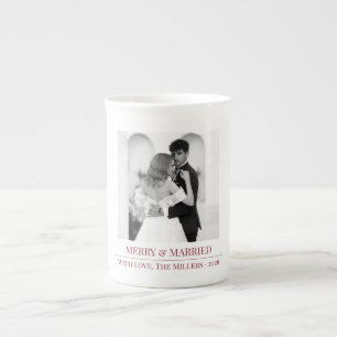 Taza De Porcelana Feliz y Casado - Navidad Personalizada para Recién