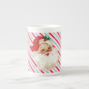 Taza De Porcelana Festividad Stripe Retro Santa