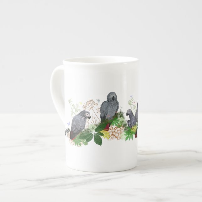 Taza De Porcelana Fiesta de loro gris africano Mug (Izquierda)