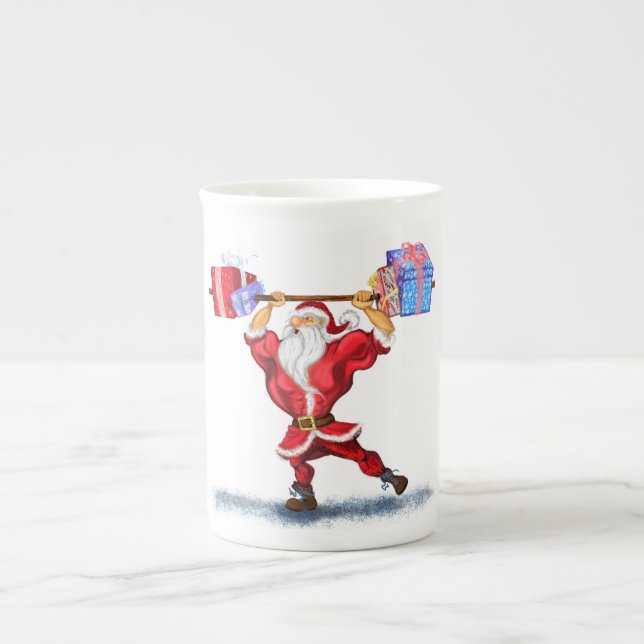 Taza De Porcelana Fitness Santa Navidades Hueso China Mug (Frente)