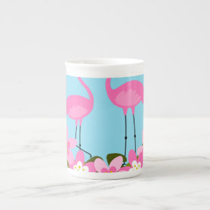 Taza De Porcelana Flamencos tropicales y Ilustracion floral