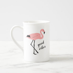 Taza De Porcelana Flamingo Good Vibes Rosa Black Bone China Mug