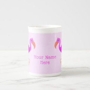 Taza De Porcelana Flamingo Hueso China Mug con texto Personalizado