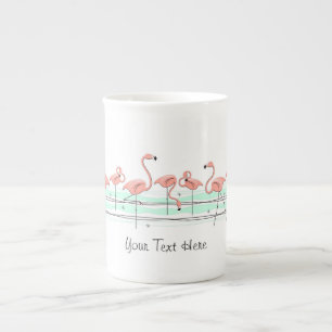 Taza De Porcelana Flamingo Ocean Line Textos hueso china mugre