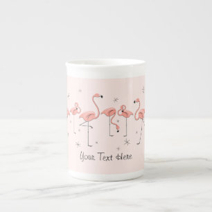 Taza De Porcelana Flamingos Línea rosa Texto hueso china mugre
