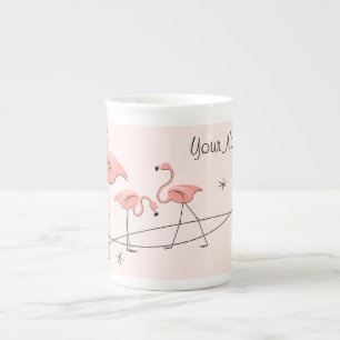 Taza De Porcelana Flamingos Trío rosa Nombre hueso de china mug