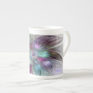 Taza De Porcelana Flor Abstracta Colorida Arte Fractal Floral Modern