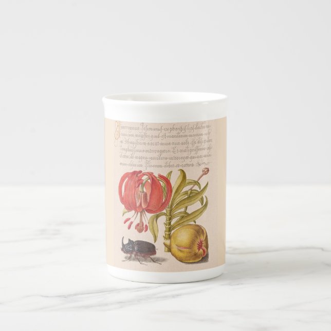 Taza De Porcelana Flor de grano, fruta y rinoceronte (Frente)