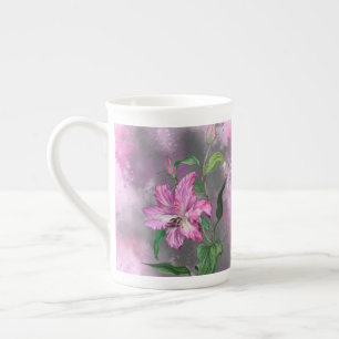 Taza De Porcelana Flor de lirio rosado morado - Pintura
