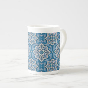 Taza De Porcelana Flor de nieve, estampado floral, copo de nieve azu