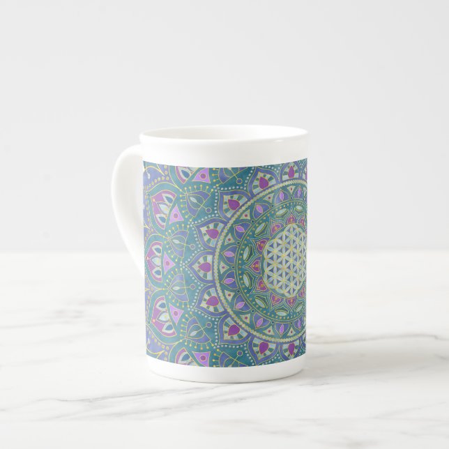 Taza De Porcelana Flor De Vida - Mandala Estilo India 1 (Izquierda)