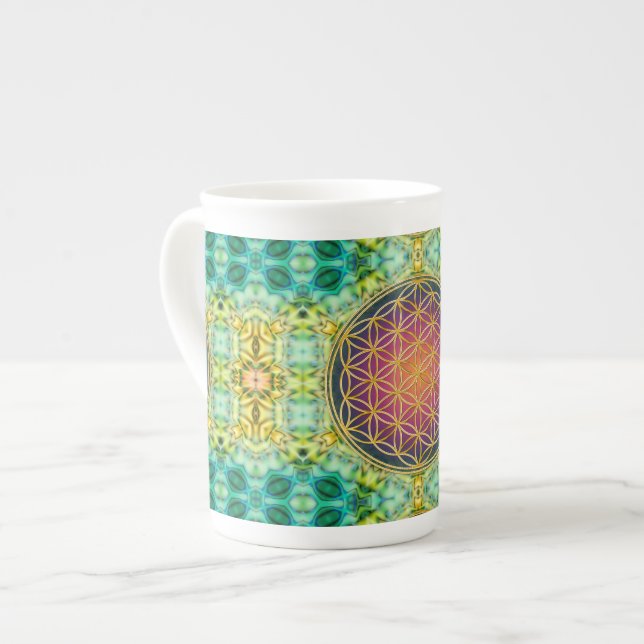 Taza De Porcelana Flor de vida - oro - fractal 2 (Izquierda)