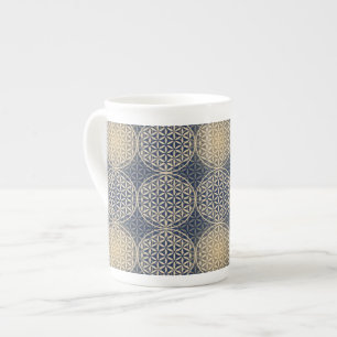 Taza De Porcelana Flor de vida - patrón de sello - arena azul