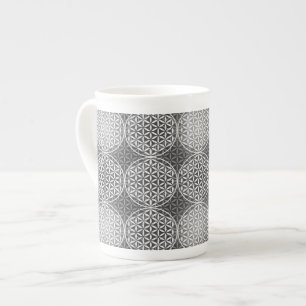 Taza De Porcelana Flor de vida - patrón de sello - gris