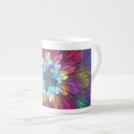 Taza De Porcelana Flor psicodélica colorida Resumen Arte Fractal
