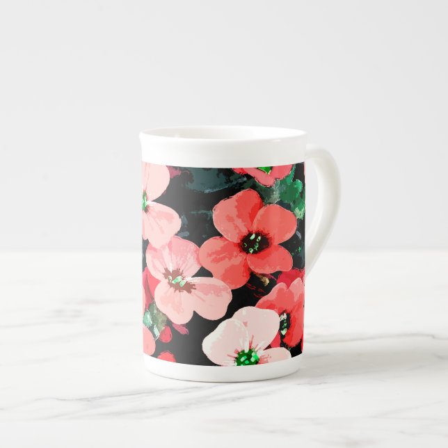 Taza De Porcelana Flor roja acuática (Derecha)