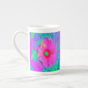 Taza De Porcelana Flor rosa psicodélica y roja hibiscus
