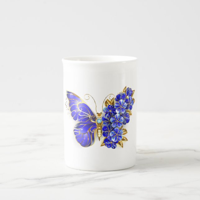 Taza De Porcelana Flor Sapphire Mariposa (Frente)