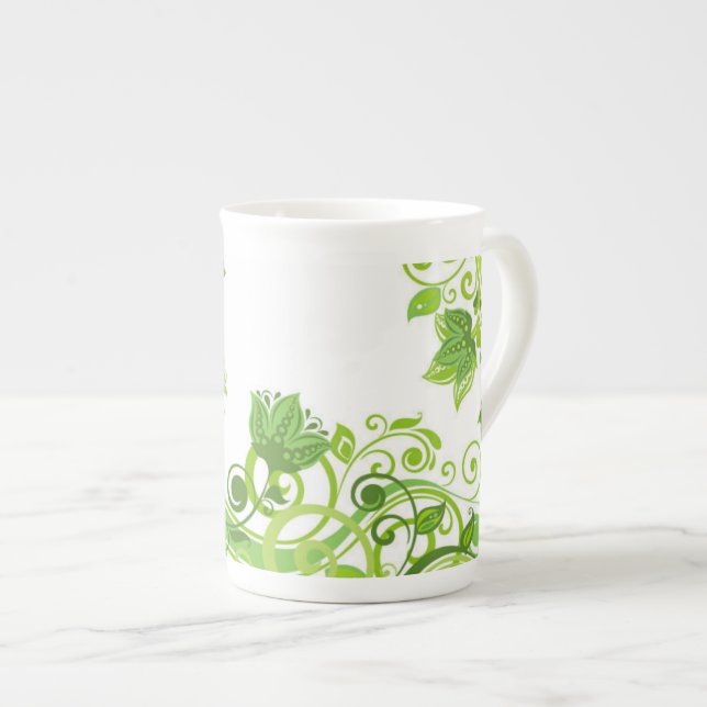 Taza De Porcelana Flor verde-húmeda de China ósea (Derecha)