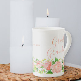 Taza De Porcelana Flora de acuarela rosa de coral de la abuela grand