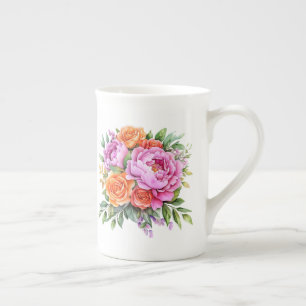 Taza De Porcelana Floral 