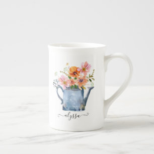 Taza De Porcelana Floral acuática pintada a mano